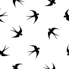 Obraz premium Swallow, swift, birds. Graphic vector pattern. Decorative seamless background