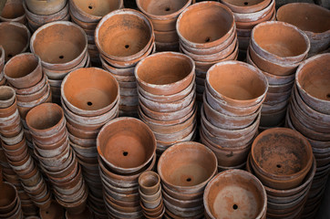 Piles of ceramic flower pots