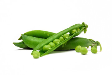 Fresh green peas	isolated on white