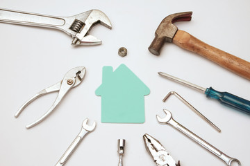 1 May day (International Labor day) on white, family worker concept.