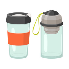 Cups and drink glasses vector icon set. Flat illustration