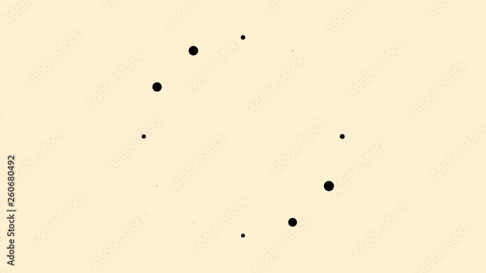 Poster loading round icon on light beige background with blinking black bubbles. animation. rotating small 