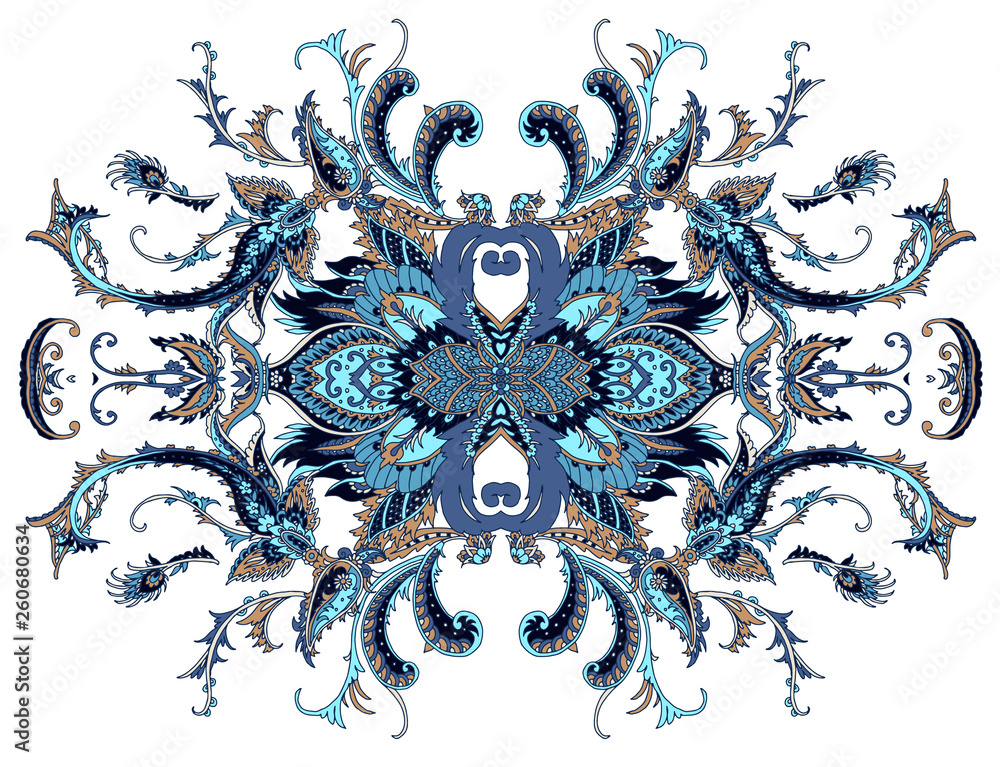 Wall mural Blue arabesque with paisley