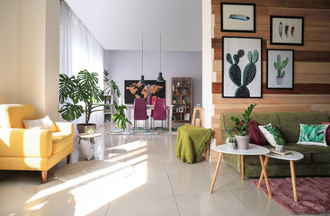 Stylish interior of modern studio apartment