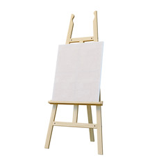 Painting stand wooden easel with blank canvas poster sign board isolated on white background, 3d rendering