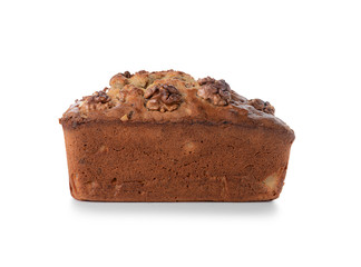 Tasty banana bread on white background