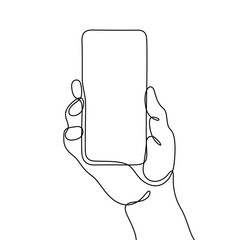 Hand holding smartphone continuous line vector illustration © missbobbit