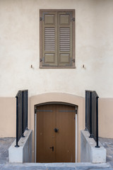 An old wooden window on a stone wall, Sarona, Tel Aviv, Israel
