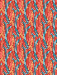 Seamless floral pattern. Fabric leaf texture. Living coral color.  Vector illustration.