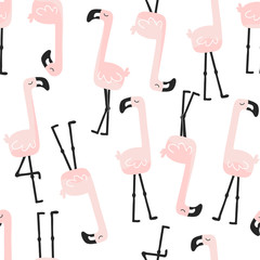 Cute seamless flamingo pattern for kids, baby apparel, fabric, textile, wallpaper, bedding, swaddles with unicorn, Scandinavian style for clothes, swaddles, apparel, planner, sticker