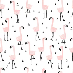 Papier Peint photo Flamingo Cute seamless flamingo pattern for kids, baby apparel, fabric, textile, wallpaper, bedding, swaddles with unicorn, Scandinavian style for clothes, swaddles, apparel, planner, sticker