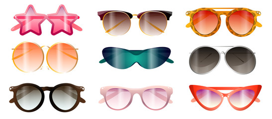 Set of modern colorful sunglasses summer beach time