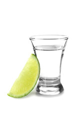 Fototapeta na wymiar Shot of tequila on white background