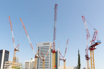 Construction: High-rise buildings and construction cranes in Tel Aviv, Israel