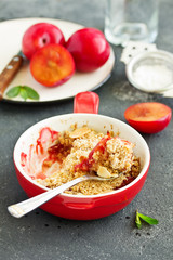 Plum crumble with almond crumb.