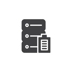 Data server power vector icon. filled flat sign for mobile concept and web design. Database battery charge glyph icon. Symbol, logo illustration. Pixel perfect vector graphics