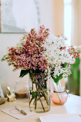 Grandmother's favorite flowers. Lilac. Working environment.