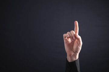 Male hand touching on empty screen.