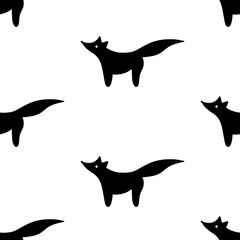 Fox Silhouette simple vector pattern. Hand drawn monochrome print in scandinavian style