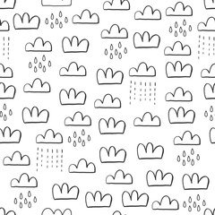 Cute seamless pattern for kids, baby apparel, fabric, textile, wallpaper, bedding, swaddles with stars, clouds, hearts, moon