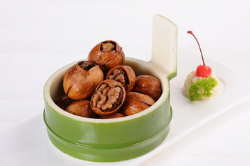 mushrooms in bowl isolated on white