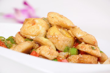 fried chicken with vegetables