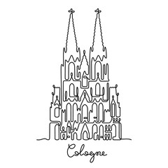 Cologne, The Cologne Cathedral continuous line vector illustration - obrazy, fototapety, plakaty