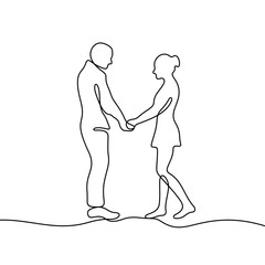 Dating couple holding hands continuous line vector illustration