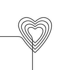 Continuous line drawing of heart, Black and white vector minimalist illustration of love concept