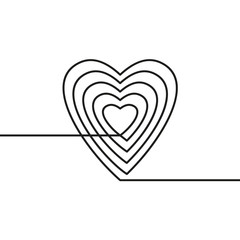 Continuous line drawing of heart, Black and white vector minimalist illustration of love concept