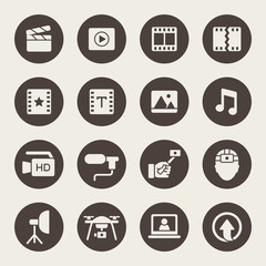 Video creating, editing, equipment vector icon set
