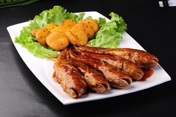 grilled steak with french fries and vegetables