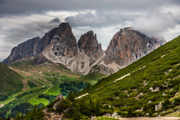 Naklejka premium landscape forest in trentino with dolomiti mountain