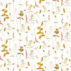 Floral background. Vector seamless pattern with hand - drawn poppies, lavender flowers  and leaves.