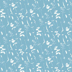 Floral background. Vector seamless pattern with hand - drawn poppies, lavender flowers  and leaves.