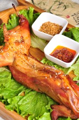 grilled chicken meat and vegetables