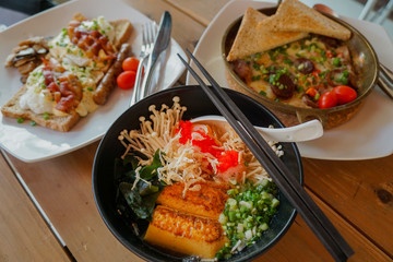 Healthy Japanese Breakfast, mushroom sup