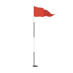 Red triangular golf flag in the hole icon. Golf equipment or accessory. Template design for sport competition.