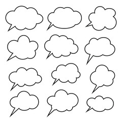 Thinking cloud, Dialog box line icon, chat cartoon bubbles. Blank empty line speech bubbles.