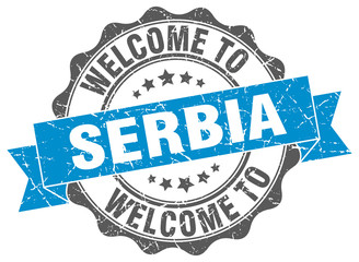 Fototapeta premium Serbia round ribbon seal