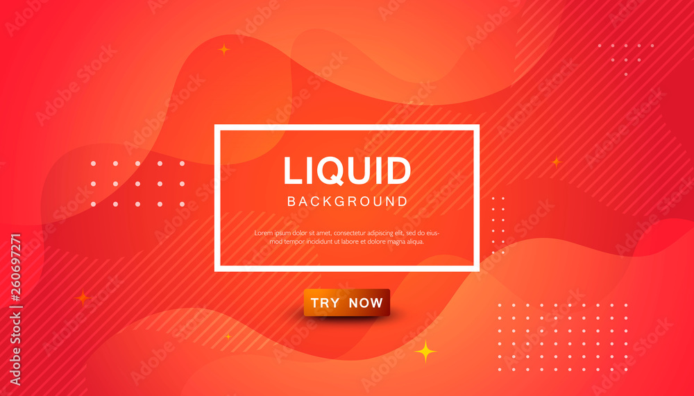 Poster orange liquid color background. dynamic textured geometric element design with dots decoration. mode