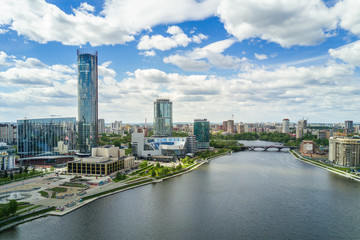 Obraz premium Aerial shot of the Yekaterinburg city centre at sunny summer day