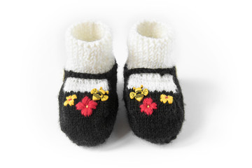children shoes made of wool, sweet baby booties with honeybee decoration