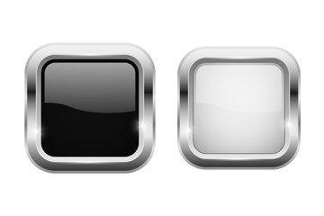 White and black glass square buttons with chrome frame