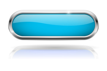 Blue oval button. Glass icon with chrome frame