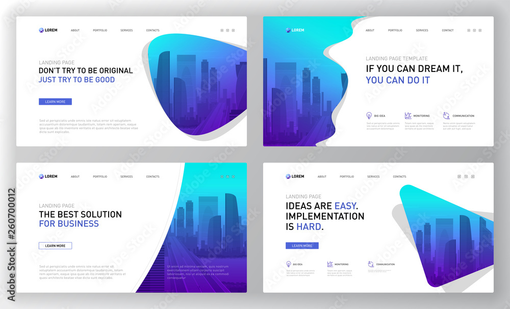 Wall mural landing page templates set for business website. modern web page design concept layout for website. 