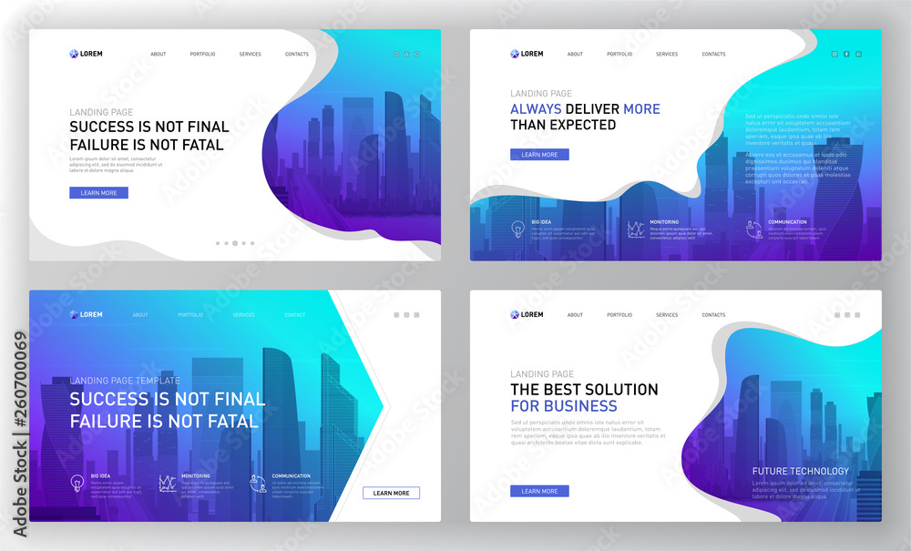 Wall mural landing page templates set for business website. modern web page design concept layout for website. 
