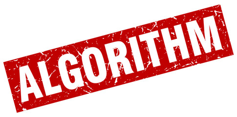 square grunge red algorithm stamp