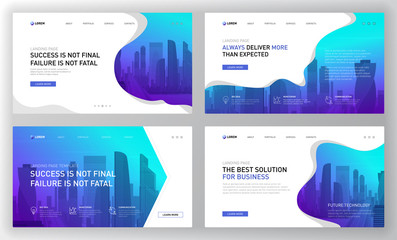 Landing page templates set for business website. Modern web page design concept layout for website. Vector illustration. Brochure cover, facebook banner, powerpoint presentation template.