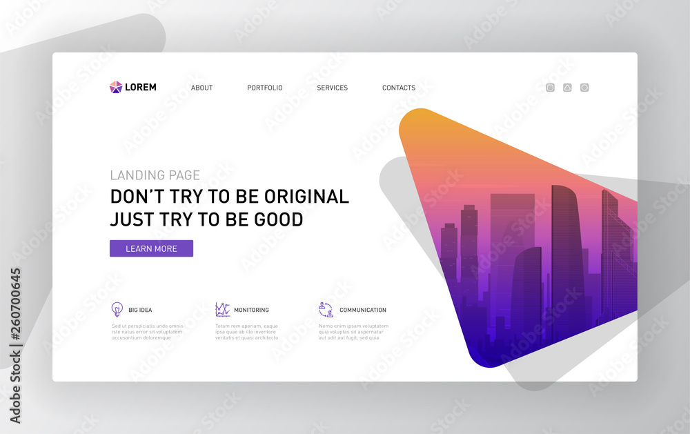 Sticker landing page template for business. modern web page design concept layout for website. vector illust